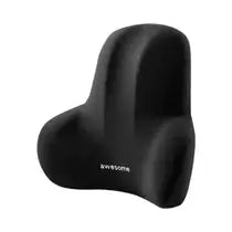 Black contoured lumbar support cushion viewed from the front.